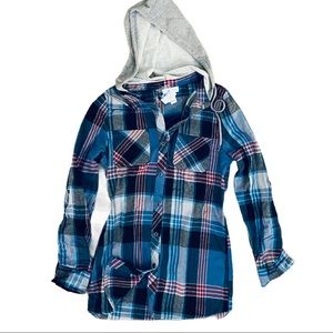 New Full Hit Hooded Plaid Long Flannel